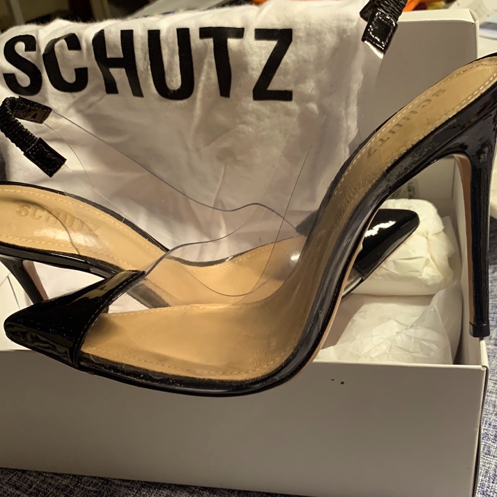 Schutz slingbacks-black/clear high heels !   Stunning!